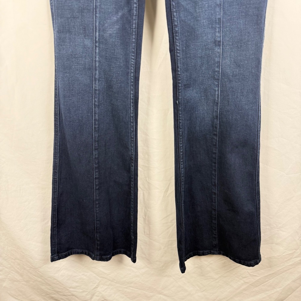 Pilcro Anthropologie Pintuck Dark Wash Flare Jeans Sz 28 Boho Nautical High-Rise - Picture 4 of 12